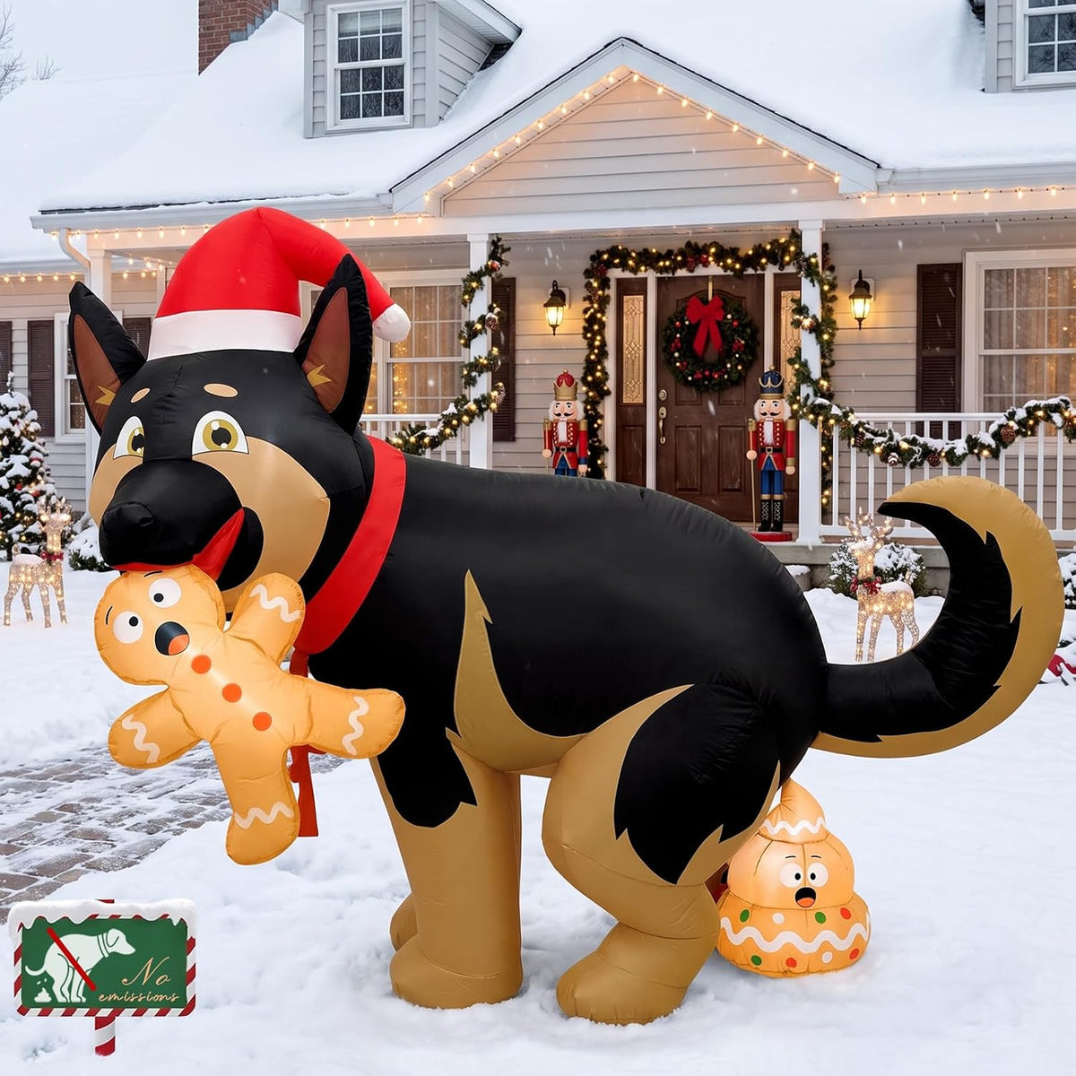 5FT Christmas Inflatable Decoration Featuring a Humorous Dog with Gingerbread, LED Lights for Outdoor and Indoor Holiday Display