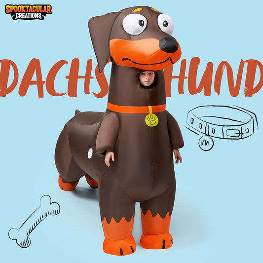 Inflatable Dachshund Costume for Kids, Blow Up Dog Costume, Inflatable Dog Suit for Halloween Party
