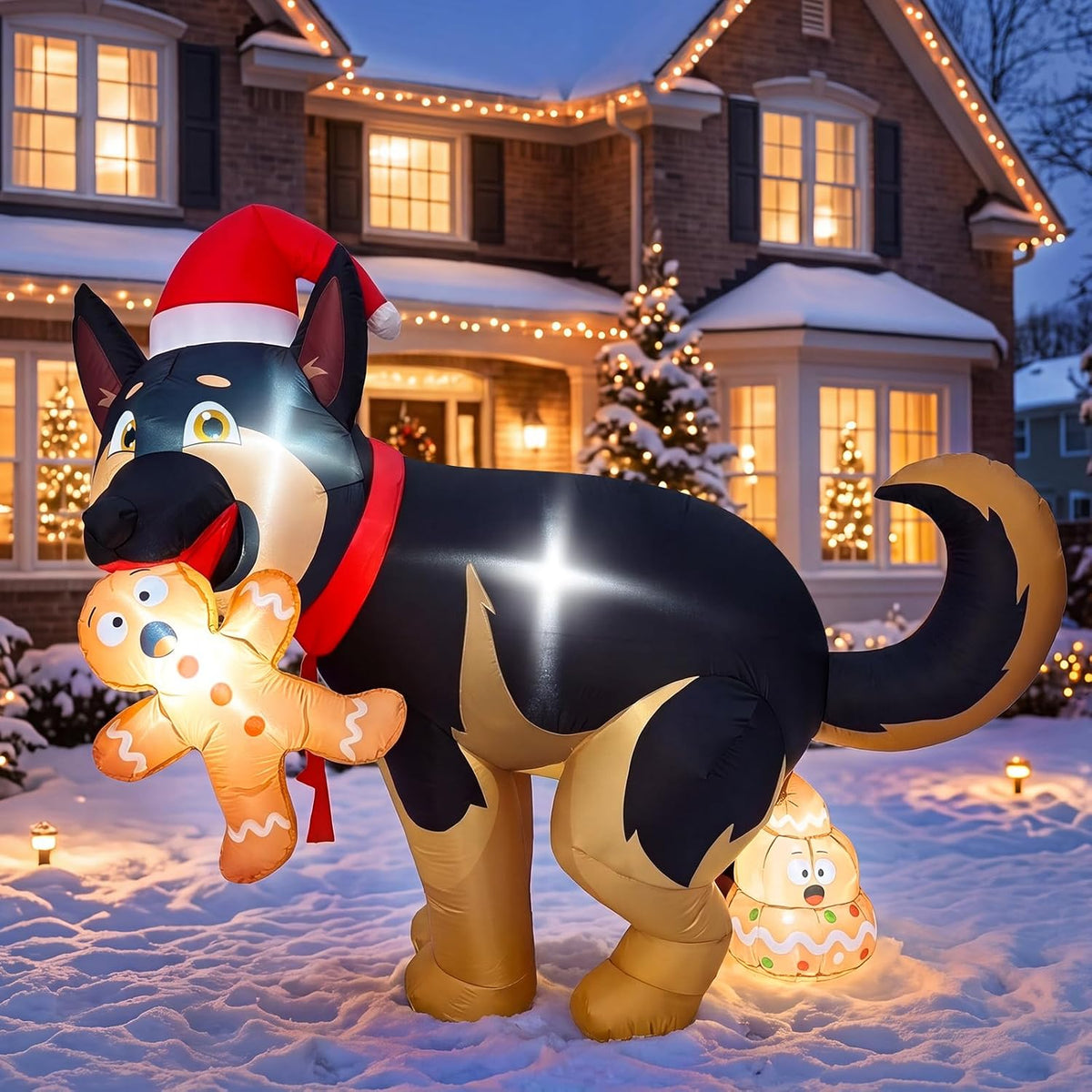 5FT Christmas Inflatable Decoration Featuring a Humorous Dog with Gingerbread, LED Lights for Outdoor and Indoor Holiday Display