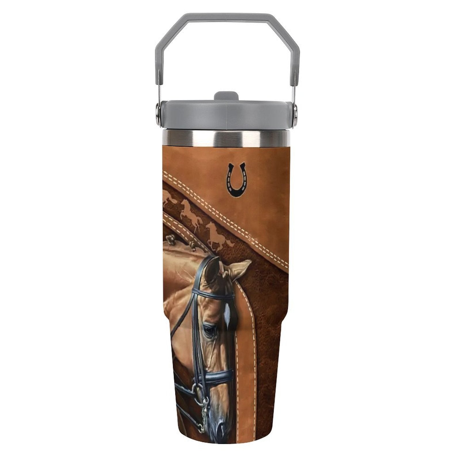 1pc Western Horse Design 30oz Insulated Stainless Steel Tumbler with Lid - Double Wall Travel Coffee Mug, Ideal for Christmas & Holidays, Reusable, Hand Wash Only