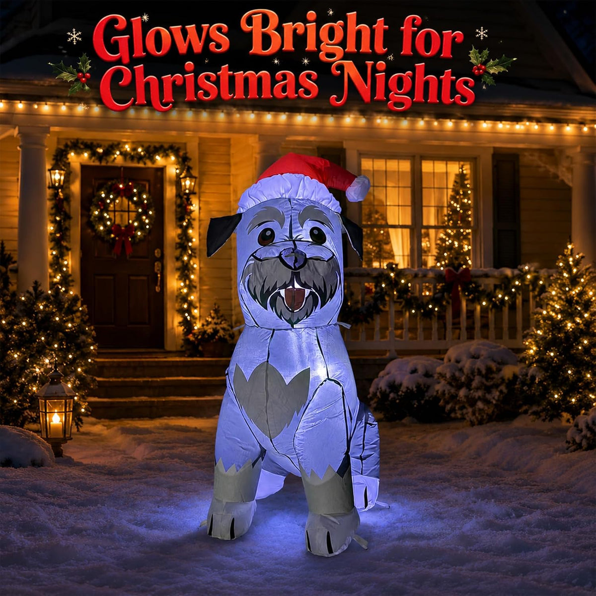 4-Foot Inflatable Schnauzer Dog Christmas Decoration with LED Lighting for Outdoor Use