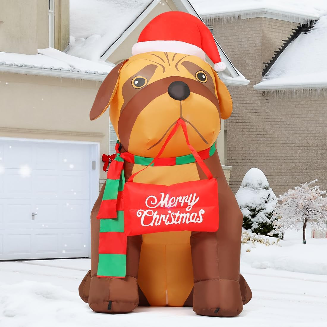 5 FT Christmas Inflatable Outdoor Decoration - Adorable Dog Design with Built-in LEDs for Indoor and Outdoor Holiday Display in Yard, Lawn, and Garden
