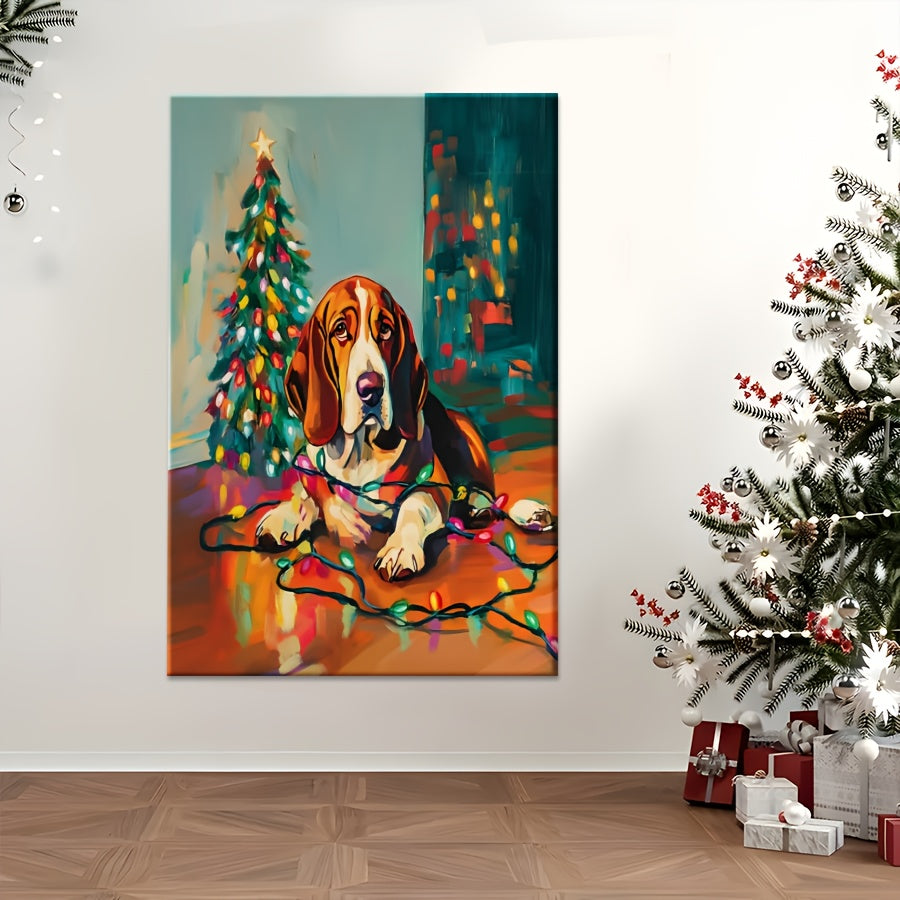 Basset Hound Christmas Dog Canvas Wall Art