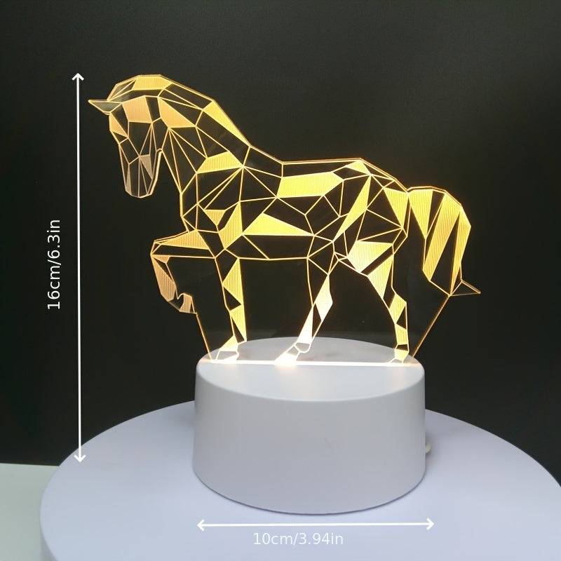 3D Night Light Horse Monochrome Warm Light USB Plug-in Without Switch