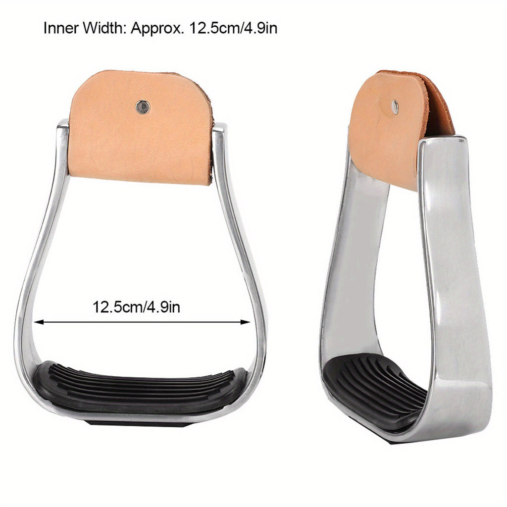 1 Pair Equestrian Aluminum Alloy Stirrups with Cushioned Leather Pads - Durable Horse Riding Saddle Tack Overshoes, Black