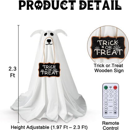 Halloween Decorations, 2.3 FT Light-Up Ghost Dog with Trick or Treat Sign
