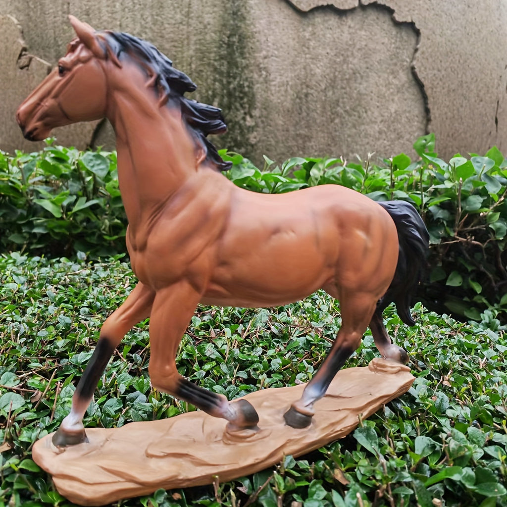 Galloping Brown Horse Figurine - Versatile Resin Decor for Home, Office, and Outdoor Spaces