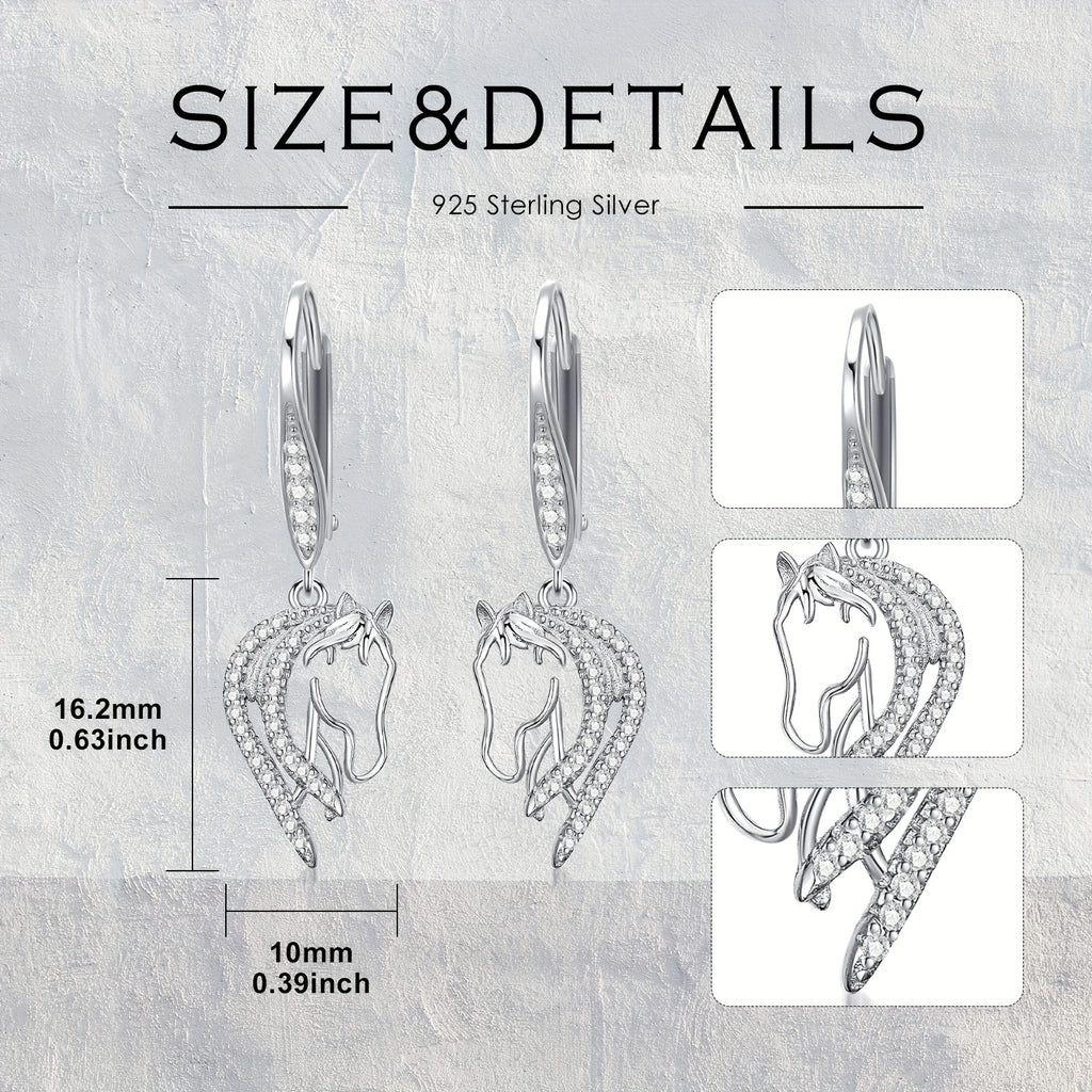 Horse Earrings 925 Sterling Silver Horse Leverback Dangle Drop Earrings Horse Jewelry Gifts for Women Horse Lover