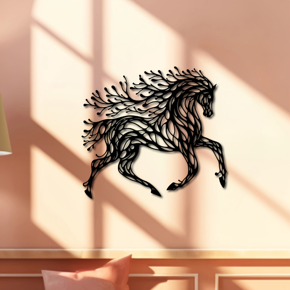 1pc Handcrafted Metal Horse Wall Art - Unique Equestrian Theme Decor for Rustic Farmhouse, Home Office, and Outdoor Spaces - Perfect Wildlife Lover Gift with Trendy Black Tree Design