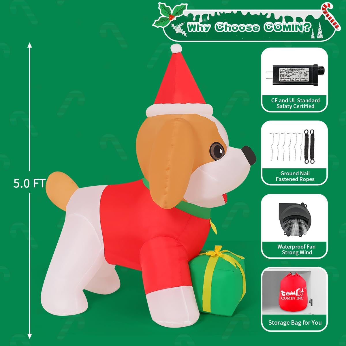 5FT Christmas Inflatable Cavalier King Charles Spaniel Yard Decoration with LED Lights