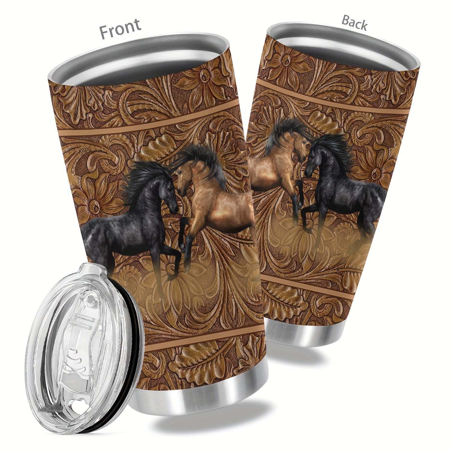 1pc, 20oz Cup Stainless Steel Tumbler, Horse Print Double Wall Vacuum Insulated Travel Mug, Halloween Gifts, Gifts For Parents, Relatives And Friends