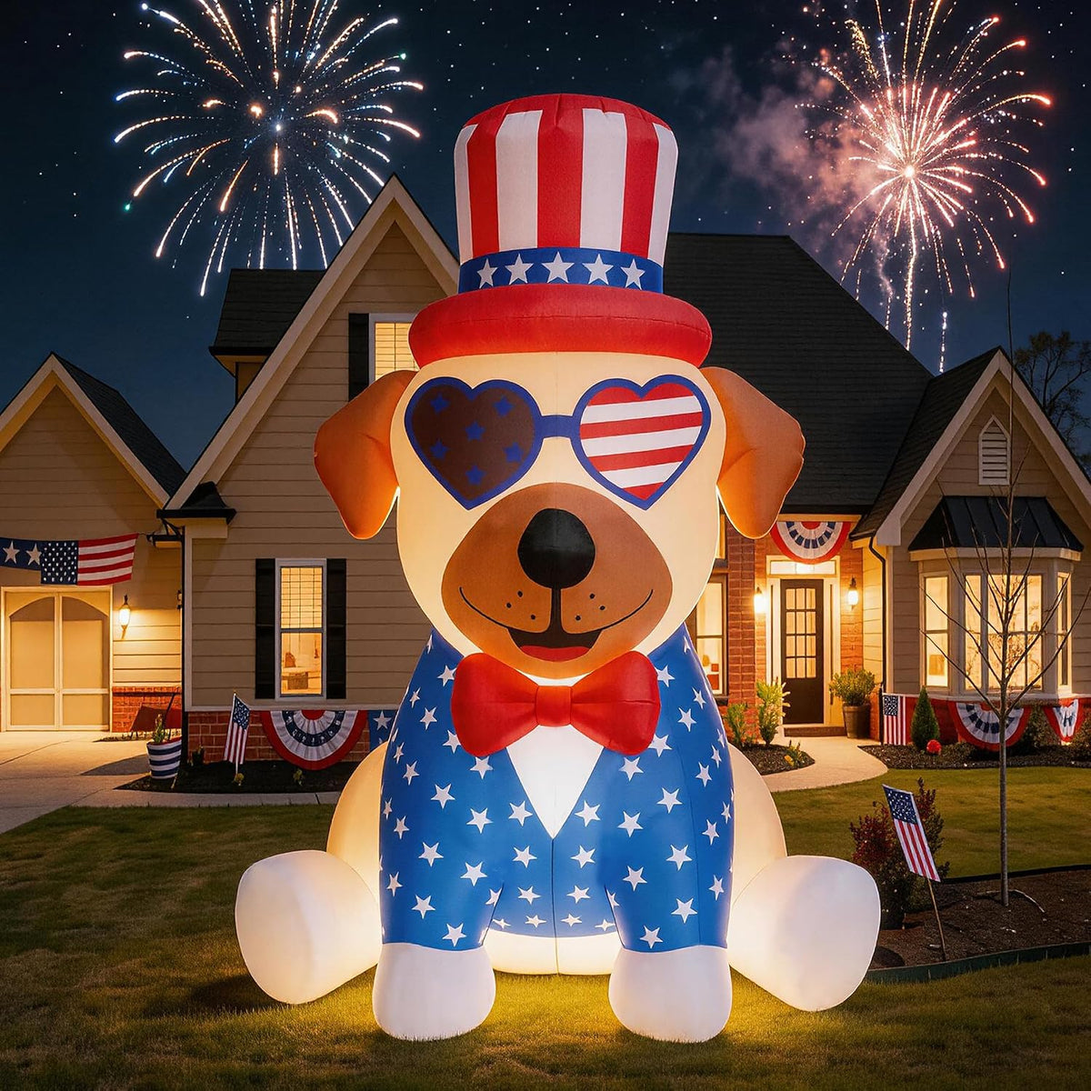 4FT Patriotic Independence Day 4th of July Memorial Day Inflatable Outdoor Decoration, Pug in Uncle Sam Hat, LED Lights Holiday Blow Up for Fourth July Party Garden Yard Lawn Decor
