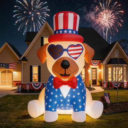 4FT Patriotic Independence Day 4th of July Memorial Day Inflatable Outdoor Decoration, Pug in Uncle Sam Hat, LED Lights Holiday Blow Up for Fourth July Party Garden Yard Lawn Decor