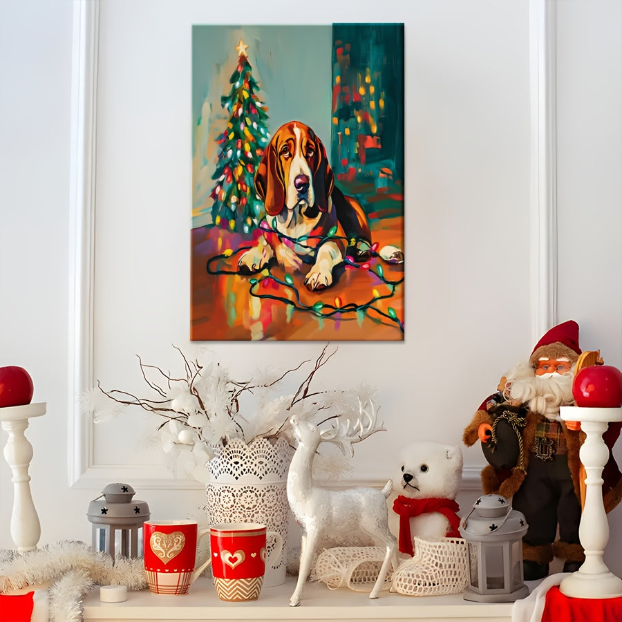 Basset Hound Christmas Dog Canvas Wall Art