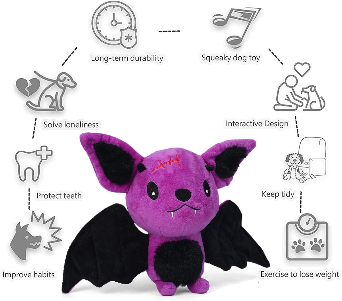 Halloween Dog Toys for Aggressive Chewers, Squeaky Plush Bat with Crinkle Paper, Durable Interactive Chew Toys for Small, Medium & Large Dogs, Indoor Outdoor Play Pet Gift