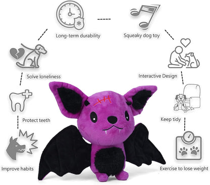 Halloween Dog Toys for Aggressive Chewers, Squeaky Plush Bat with Crinkle Paper, Durable Interactive Chew Toys for Small, Medium & Large Dogs, Indoor Outdoor Play Pet Gift
