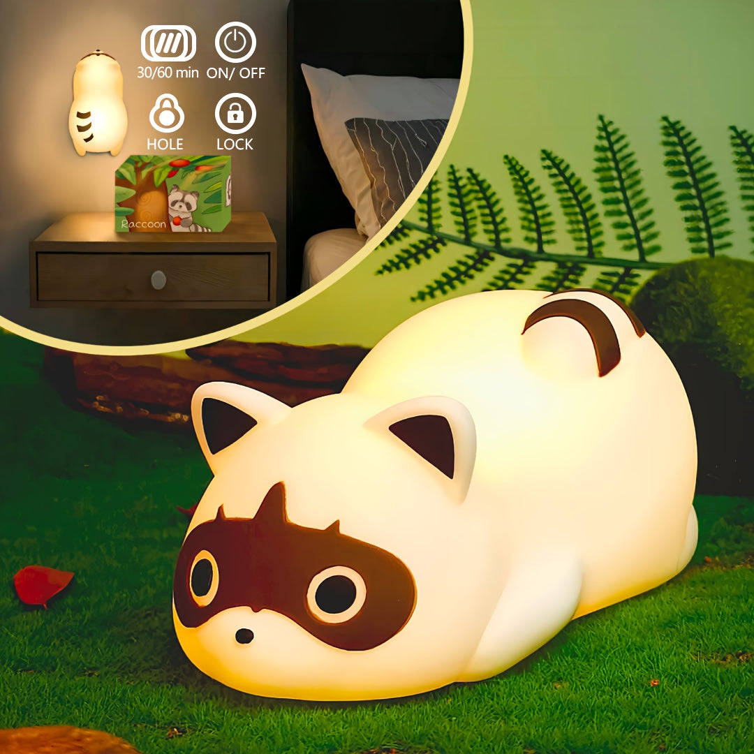 [Cute Raccoon Night Light] Cute Raccoon Night Light For Kids | Dimmable Rechargable Led Lamp Baby Nursery Bedroom Table Desk Lamp | Cool Stuff Fun Kawaii Room Decor Aesthetic Novelty Accessories, Gift For Women Home Decor Eas