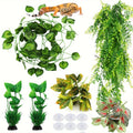 12pcs Fake Reptile Plants, Terrarium Hanging Artificial Leaves, Leopard Gecko Tank Accessories, Terrarium Decorations For Bearded Dragon Lizard Snake Geckos Chameleon