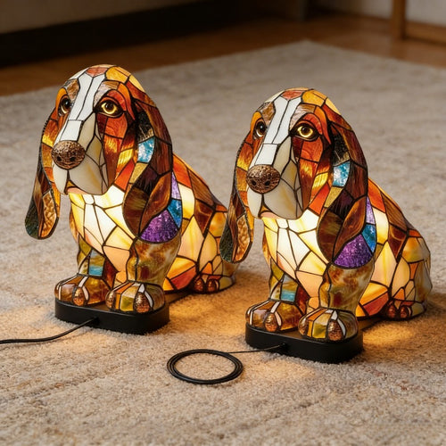 2 Different Basset Hound Table - Cute Dog Bedside Suitable for Bedroom, Room Decor, Pet Lover Gift, Plastic Animal