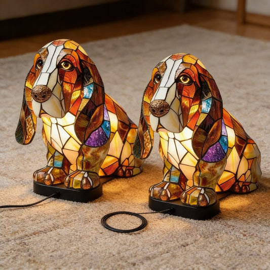 2 Different Basset Hound Table - Cute Dog Bedside Suitable for Bedroom, Room Decor, Pet Lover Gift, Plastic Animal