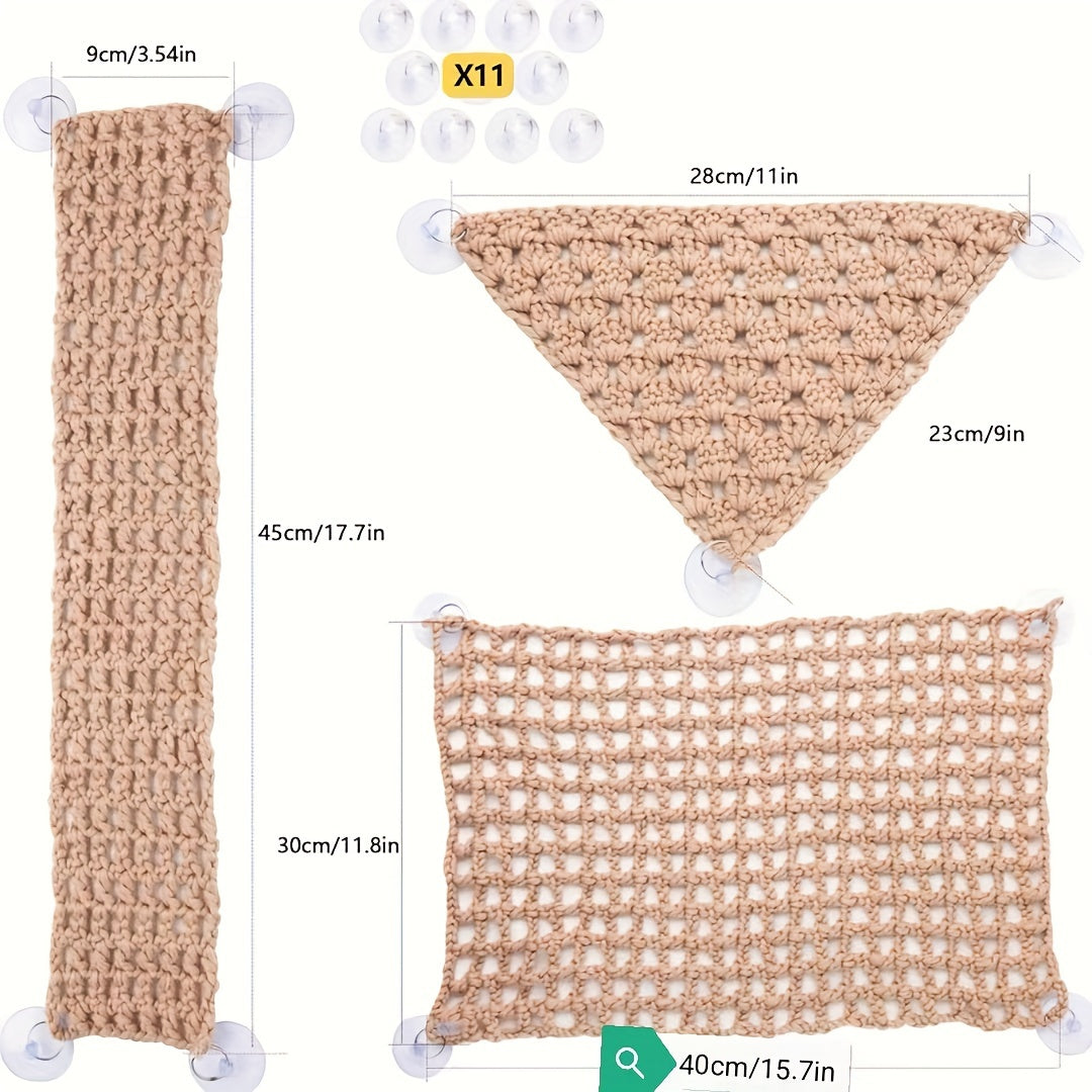 Crawling Pet Handmade Cotton Rope Mesh Climbing Net Hammock, Suspension Bridge Toy Suitable For Bearded Dragon Lizard