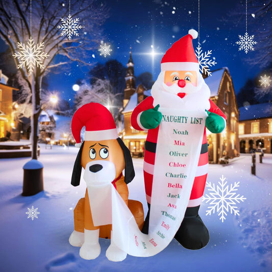 6FT Inflatable Santa with Dog Outdoor Decoration - LED Lighted Christmas Yard Decor for Indoor and Outdoor Use