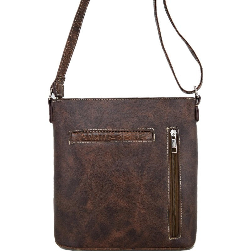 Western Horse Embroidery Faux Leather Crossbody Bag, Cowgirl Style Shoulder Handbag, with Floral Design and Rhinestone Accents, Polyester Lined, with Zipper Closure for Women