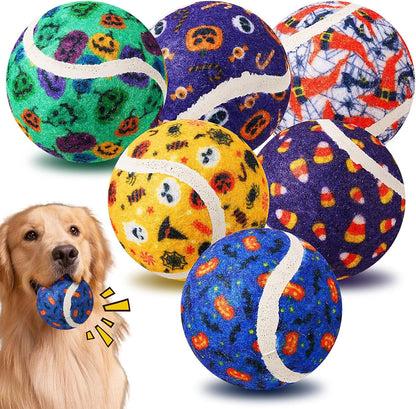 6 Pcs Halloween Dog Toys Bulk, 2.5 Inch Squeaky Tennis Balls Gifts