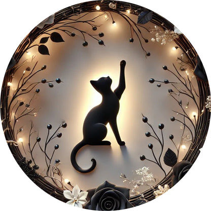 Black Cat Silhouette Aluminum Metal Sign
