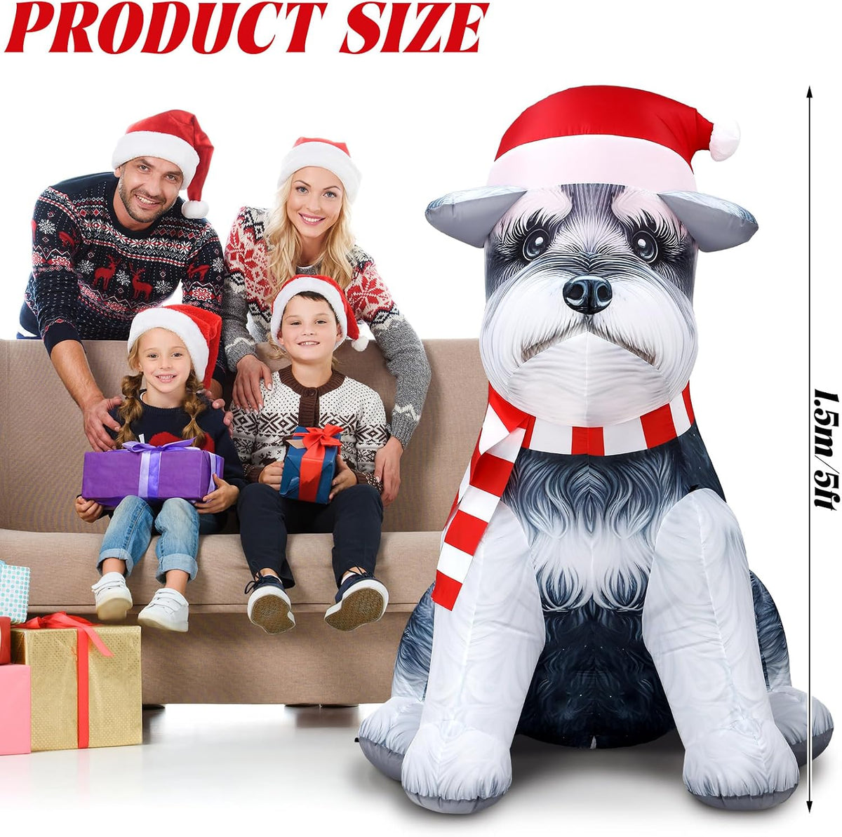 5 ft Inflatable Schnauzer Christmas Decoration with LED Lights for Outdoor Display