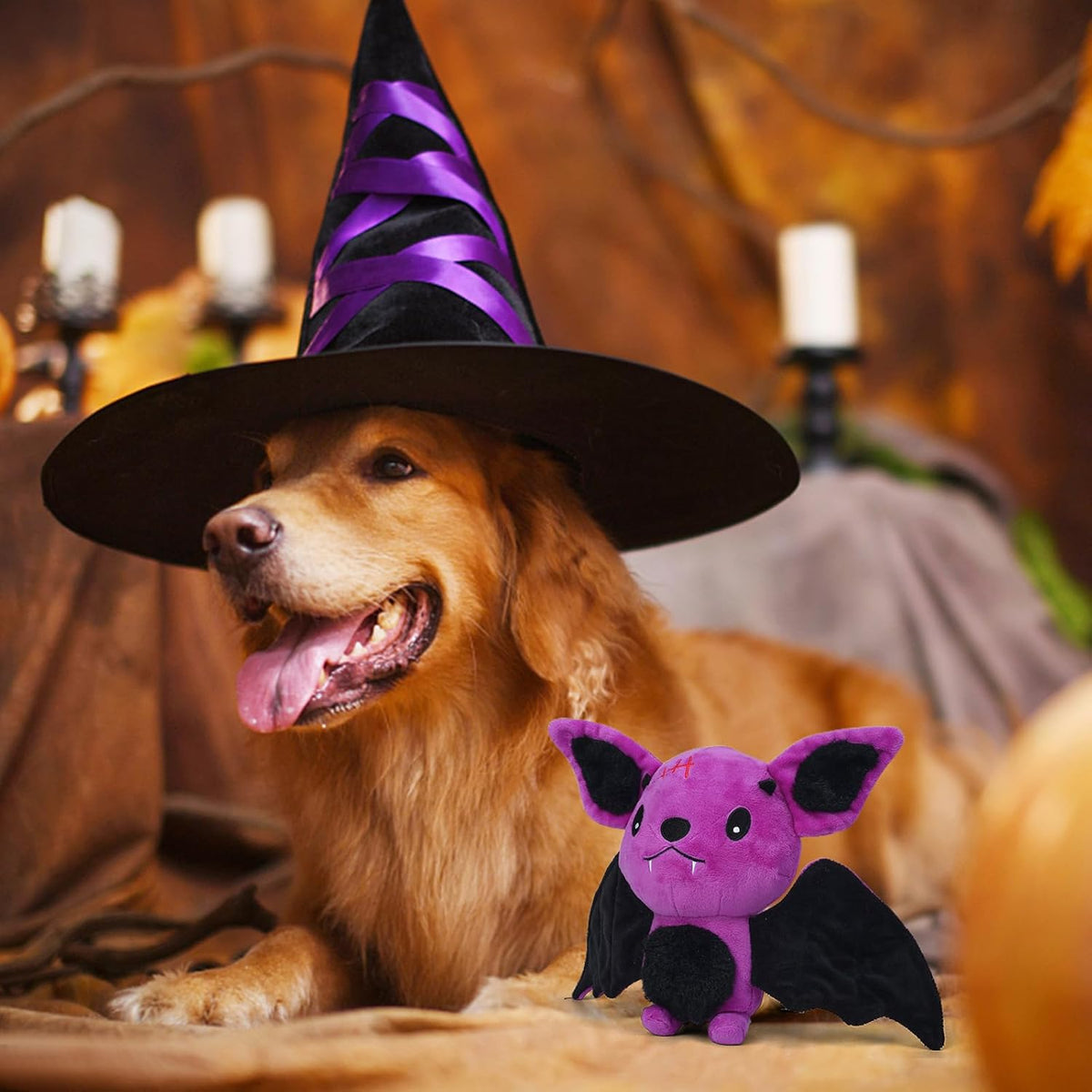 Halloween Dog Toys for Aggressive Chewers, Squeaky Plush Bat with Crinkle Paper, Durable Interactive Chew Toys for Small, Medium & Large Dogs, Indoor Outdoor Play Pet Gift