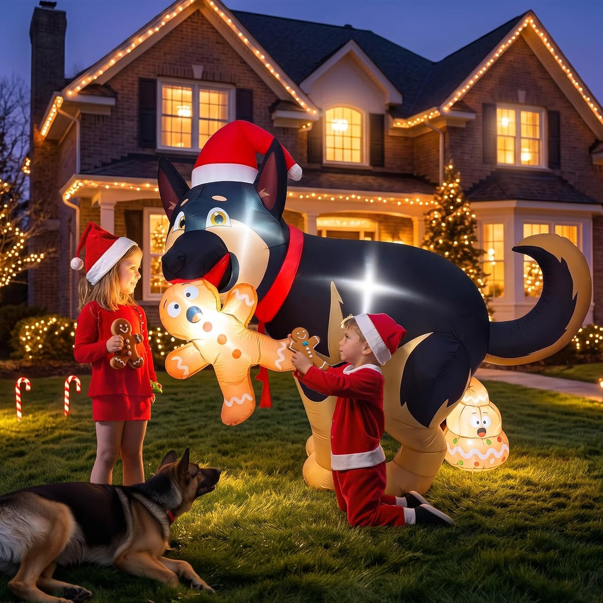 5FT Christmas Inflatable Decoration Featuring a Humorous Dog with Gingerbread, LED Lights for Outdoor and Indoor Holiday Display