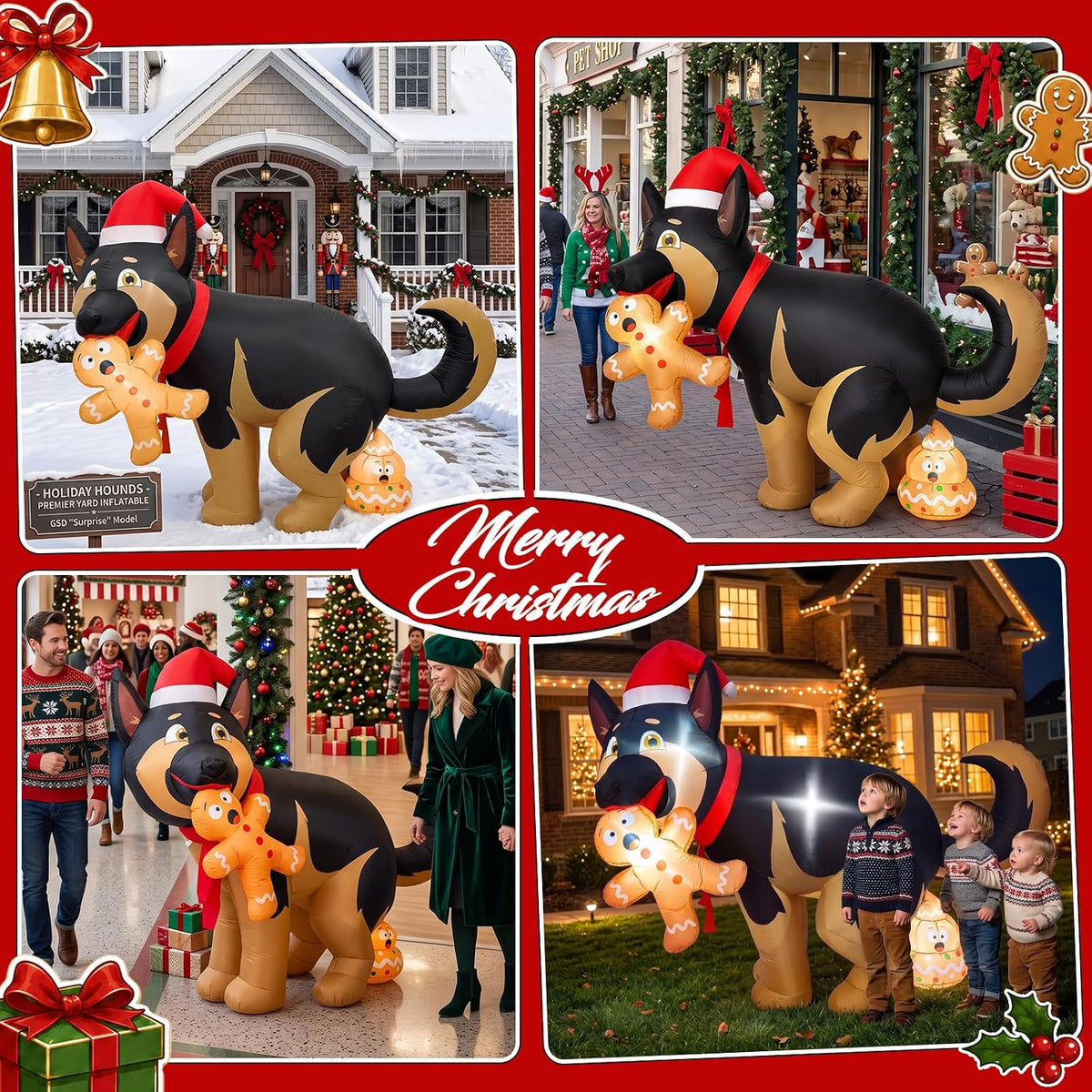 5FT Christmas Inflatable Decoration Featuring a Humorous Dog with Gingerbread, LED Lights for Outdoor and Indoor Holiday Display