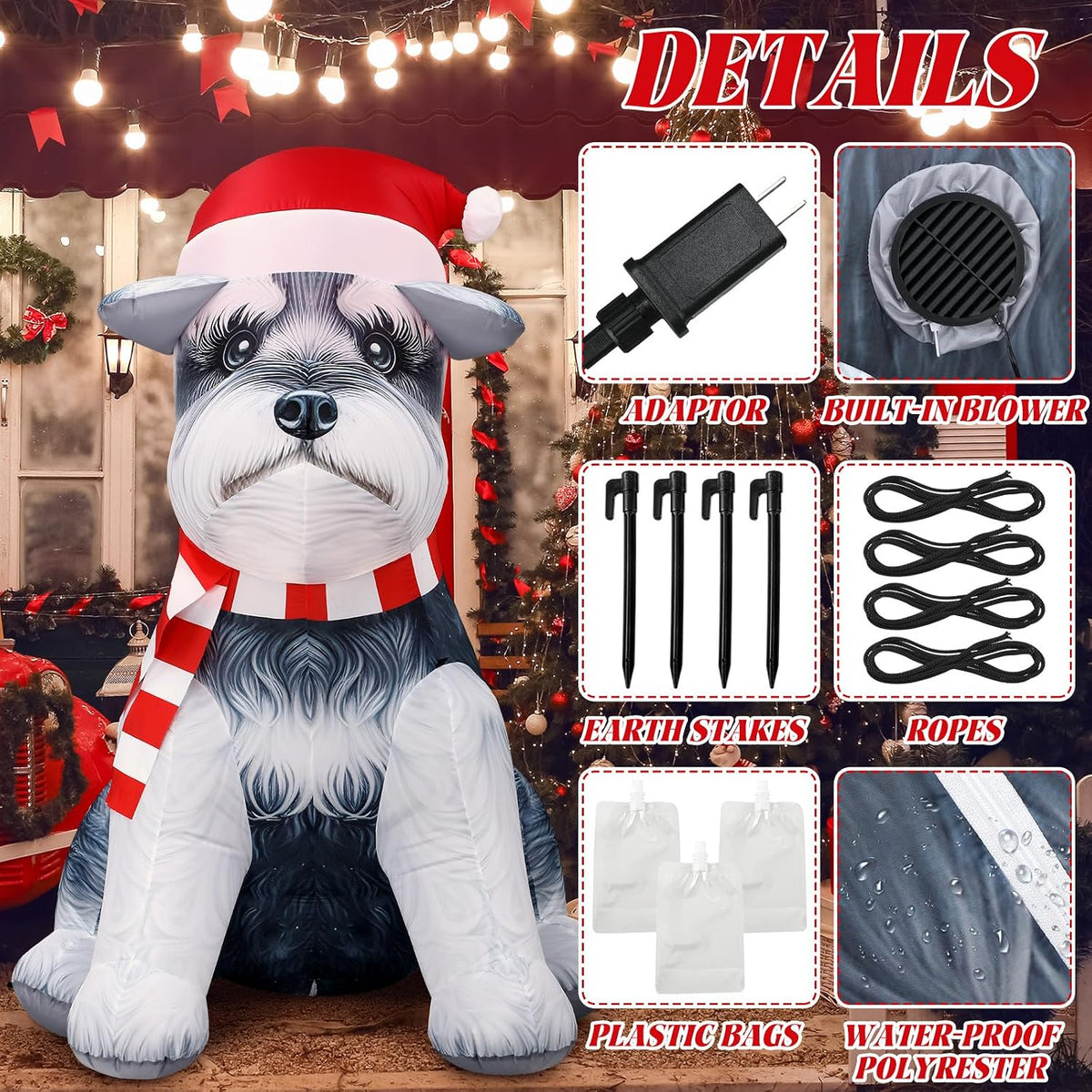 5 ft Inflatable Schnauzer Christmas Decoration with LED Lights for Outdoor Display