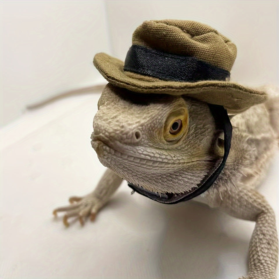 Bearded Dragon/Small Pet Hat And Sanitary Towel Set, Miniature Costume For Amphibians And Reptiles, Reptile Outing Dress Up Accessories, Adjustable Lizard Walking Gear