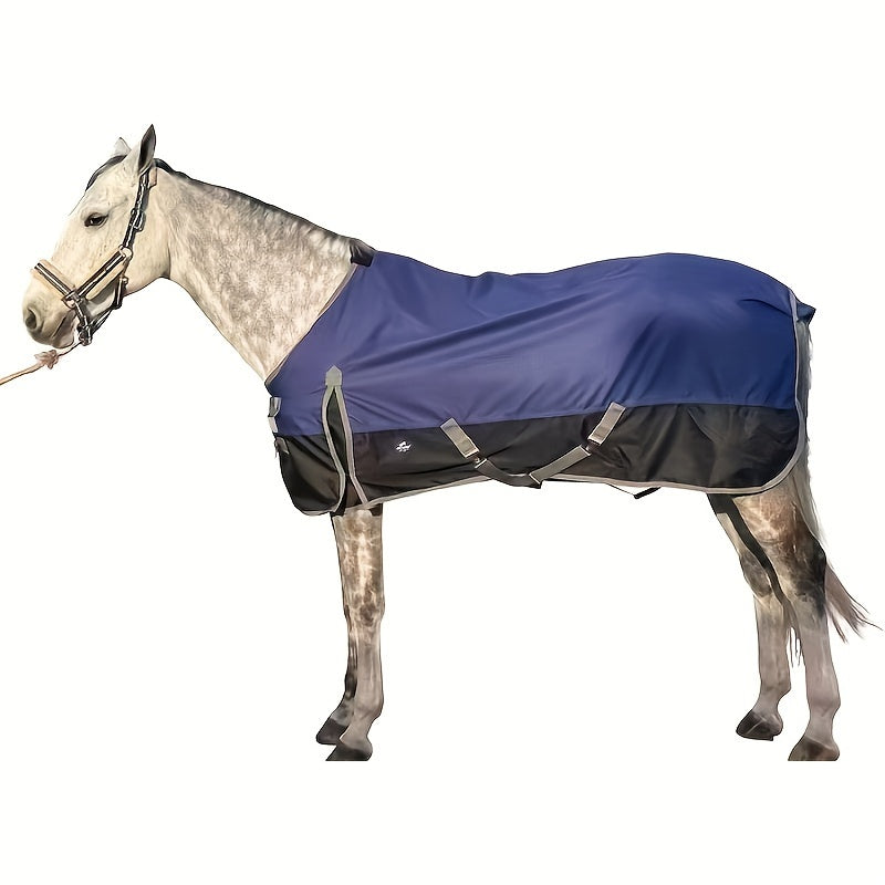 1pc TGW RIDING 1200D Horse Rain Sheet - Windproof, Waterproof, Breathable Polyester Fiber with Double Front Closure, Belly & Leg Straps for All-Season Protection