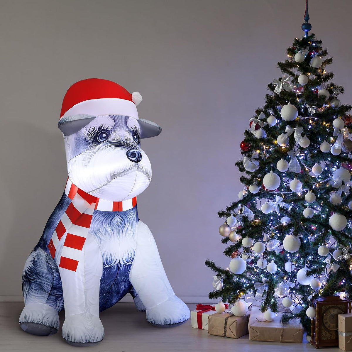 5 ft Inflatable Schnauzer Christmas Decoration with LED Lights for Outdoor Display
