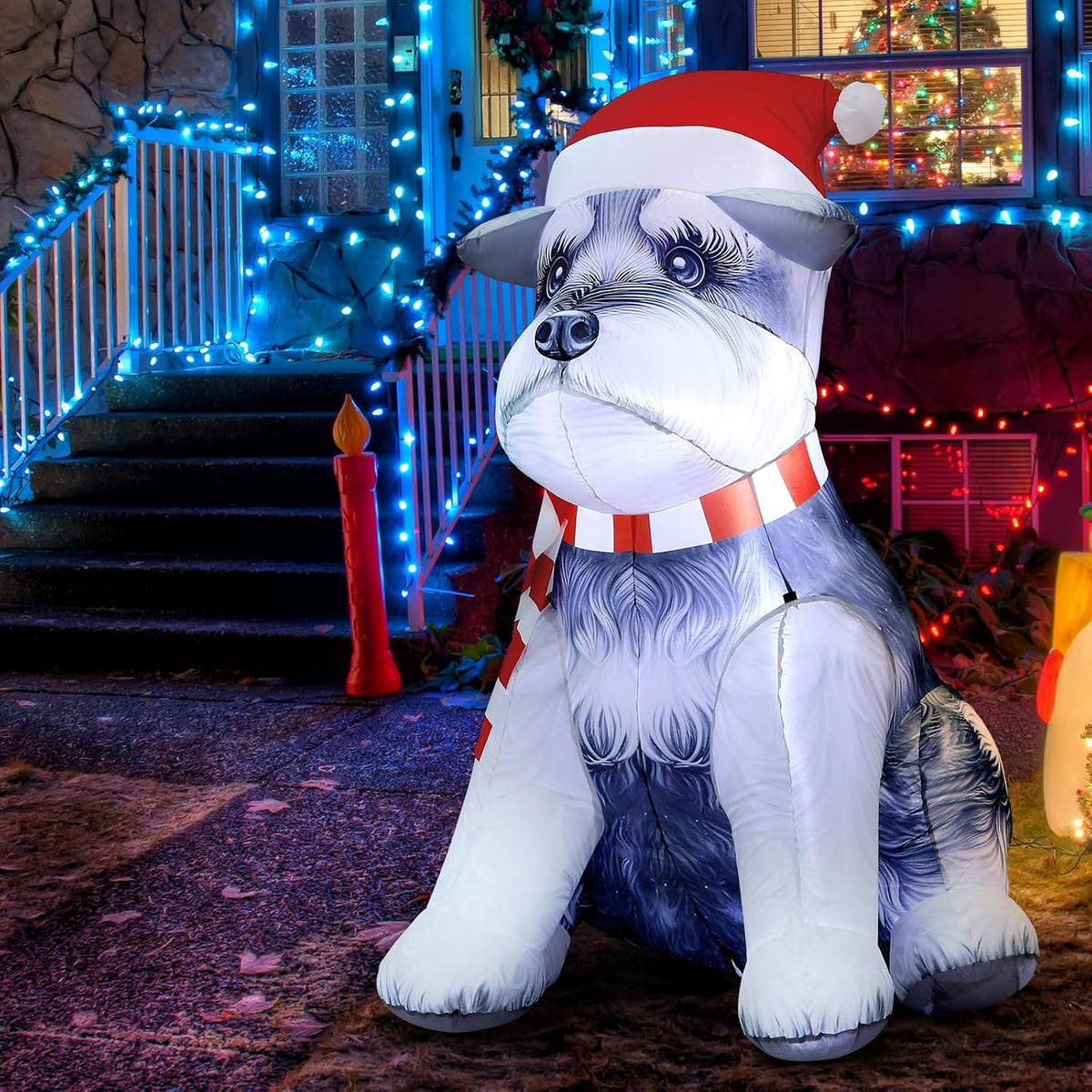 5 ft Inflatable Schnauzer Christmas Decoration with LED Lights for Outdoor Display