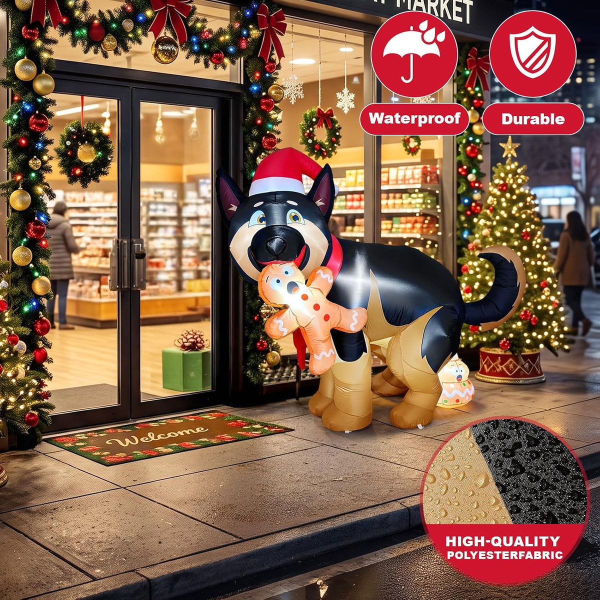 5FT Christmas Inflatable Decoration Featuring a Humorous Dog with Gingerbread, LED Lights for Outdoor and Indoor Holiday Display