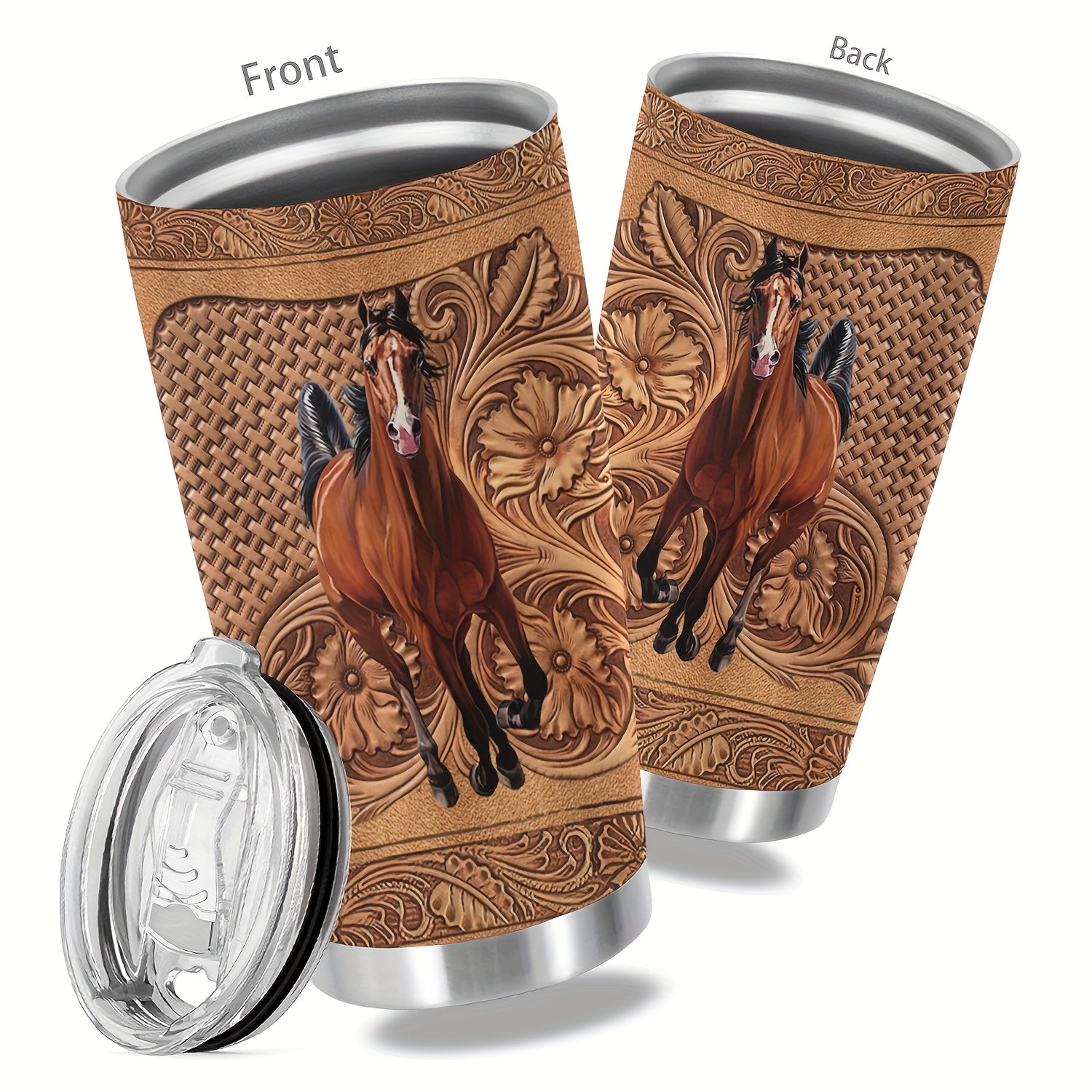 1pc, 20oz Cup Stainless Steel Tumbler, Horse Print Double Wall Vacuum Insulated Travel Mug, Halloween Gifts, Gifts For Parents, Relatives And Friends