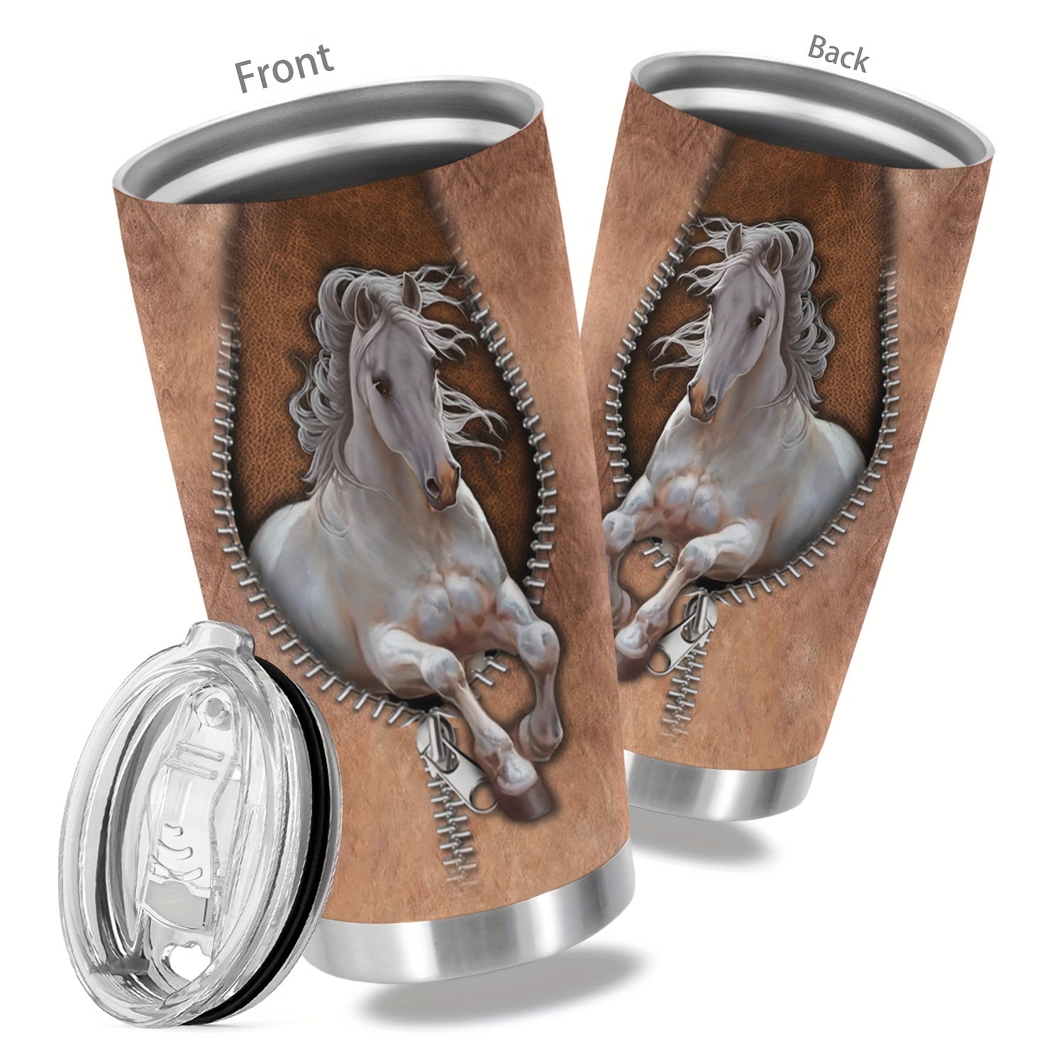 1pc, 20oz Cup Stainless Steel Tumbler, Horse Print Double Wall Vacuum Insulated Travel Mug, Halloween Gifts, Gifts For Parents, Relatives And Friends