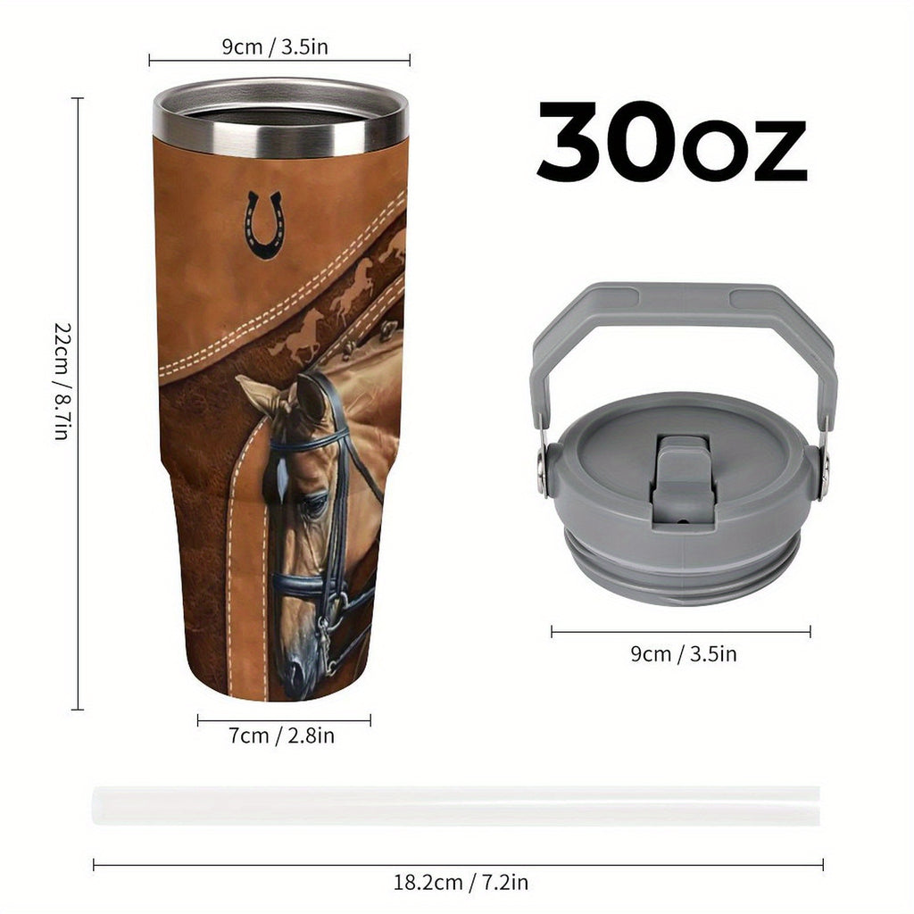 1pc Western Horse Design 30oz Insulated Stainless Steel Tumbler with Lid - Double Wall Travel Coffee Mug, Ideal for Christmas & Holidays, Reusable, Hand Wash Only