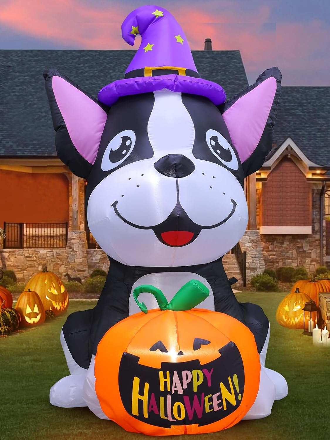 4.4FT Inflatable Halloween Dog Holding Pumpkins Outdoor Yard Decoration
