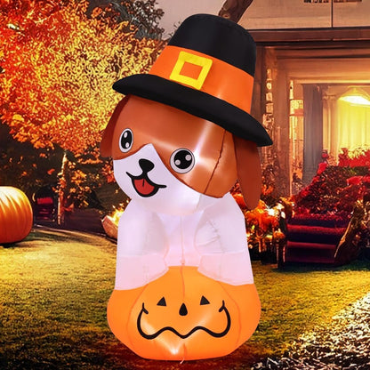 5.2 FT Thanksgiving Inflatables Dog Outdoor Decorations Blow Up Yard Cute Puppy Standing on a Pumpkin with Pilgrim Hat with Built-in LEDs for Garden Lawn Indoor Party Decor