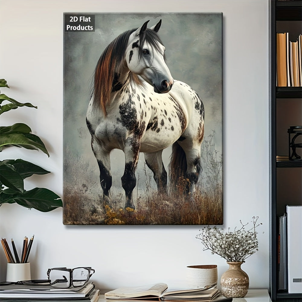 2D Flat, Appaloosa Horse Framed Canvas Wall Art - Western Equestrian with White Patches & Spotted Coat, izable Sizes Available, Rustic Farmhouse Decor for Living Room, Bedroom - HD Print on Wood Frame ( Horse Portrait), 2D Fl