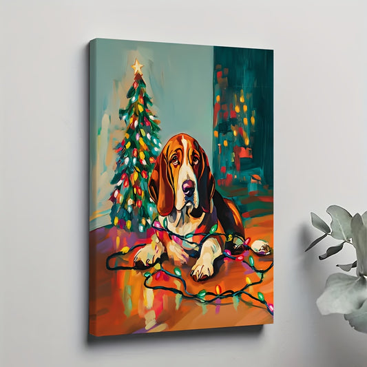 Basset Hound Christmas Dog Canvas Wall Art