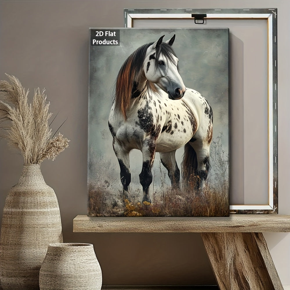 2D Flat, Appaloosa Horse Framed Canvas Wall Art - Western Equestrian with White Patches & Spotted Coat, izable Sizes Available, Rustic Farmhouse Decor for Living Room, Bedroom - HD Print on Wood Frame ( Horse Portrait), 2D Fl