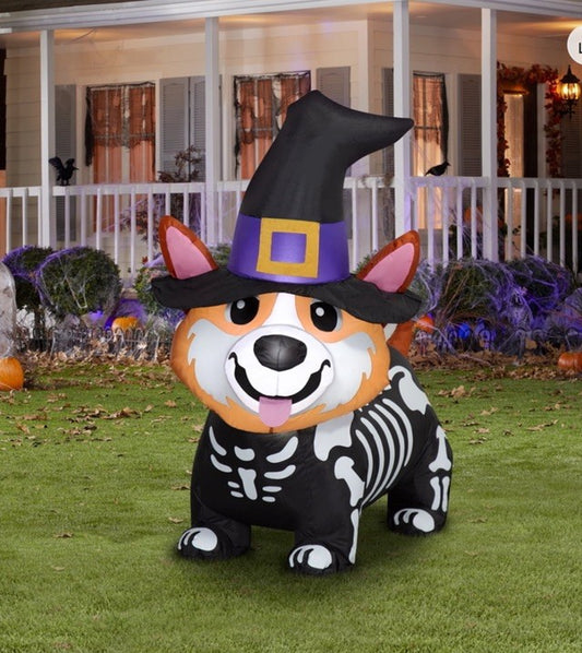 3.5 FT Inflatable Skeleton Corgi Dog Halloween Yard Decoration - Limited Availability