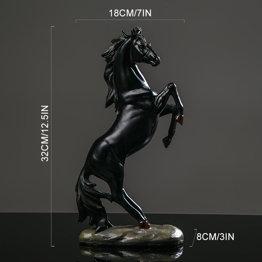 Majestic Black & White Horse Figurines - Exquisite Craftsmanship For Home Decor - Striking Standing Sculptures, Perfect For Desks, Bars & Wine Cabinets