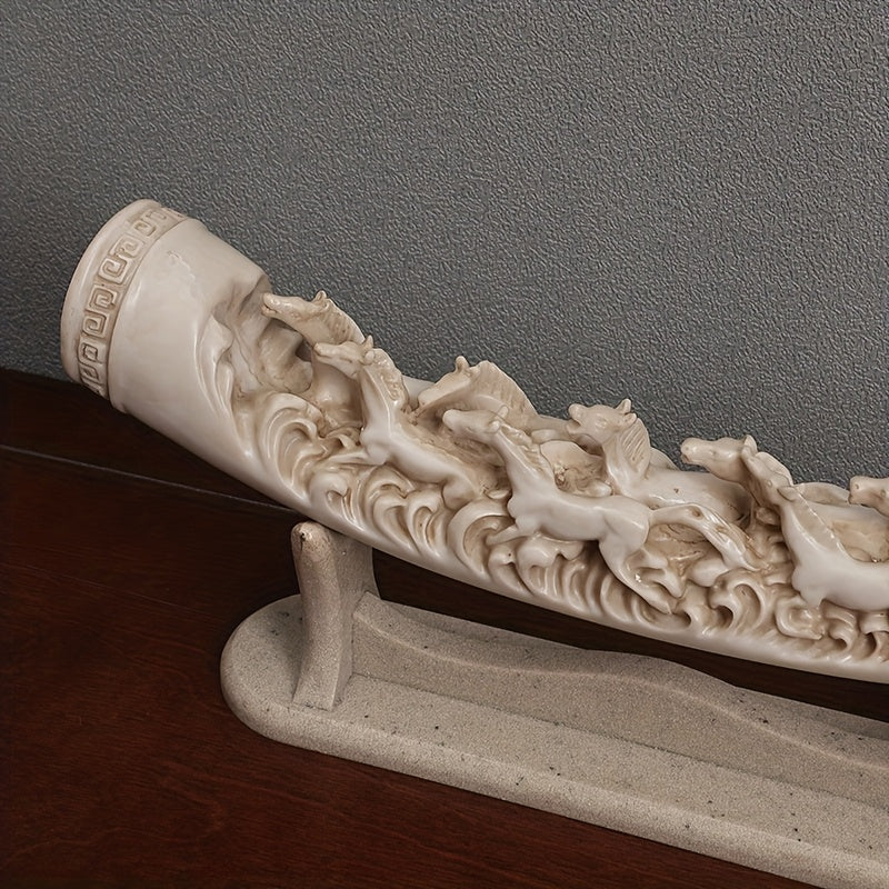[8 Horse Resin Sculpture] 8 Dynamic Horse Resin Sculpture - Ivory-Style Fantasy Decor | Handcrafted Home & Office Desk Decor for Living Room, Housewarming or Business Opening Gift, No Electricity Needed, Horse Lover Gifts